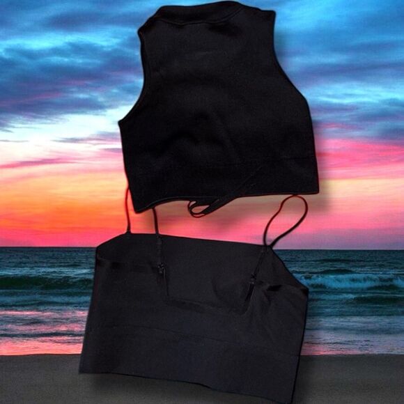 BUNDLE OF 3 Tops Black Activewear Cropped Size Medium - Picture 6 of 11